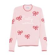 Roze Jacquard Trui met Strik Detail MC2 Saint Barth , Pink , Dames