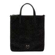 Strass Jewel Mini Shopper Tas Pinko , Black , Dames