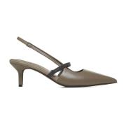 Taupe Leren Slingback Pumps met Monili Versiering Brunello Cucinelli ,...