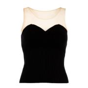 Zachte wolmix tanktop met tule Pinko , Black , Dames