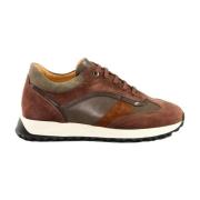 Leren Sneakers met Rubberen Zool Testoni , Brown , Heren