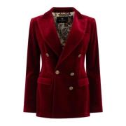 Fluwelen Double-Breasted Blazer Geëtste Knopen Etro , Red , Dames