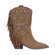 Platte enkellaarsjes studs en franjes Alma EN Pena , Brown , Dames