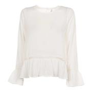 Kanten inzet lange mouw blouse Sun68 , White , Dames