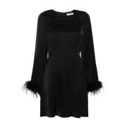 Zwarte Jurk met Verenafwerking Twinset , Black , Dames