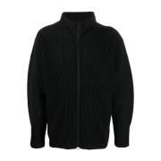 Zwarte Geplooide Rits Cardigan Sweaters Issey Miyake , Black , Heren