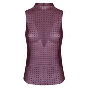 Paarse Tule Mouwloze Top met Strass Pinko , Purple , Dames