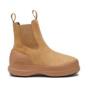 Beige Suède Platte Schoenen met Oversized Rubberen Zool Moon Boot , Be...