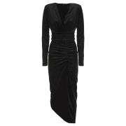 Zwarte V-Hals Gedrapeerde Jurk Actualee , Black , Dames