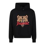 Beer Grafische Hoodie Katoen Fleece Voering Dsquared2 , Black , Heren