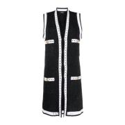 Zwart Kant Gebreide Lange Vest Balmain , Black , Dames