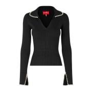 Gebreide blouse met pareldetails Cras , Black , Dames