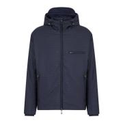 Blauwe Jacquard Logo Hoodie Jas Emporio Armani , Blue , Heren