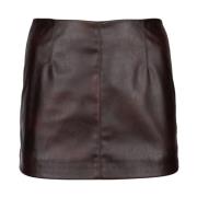 Bruin Leren Rits Rok Pinko , Brown , Dames