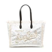 Fluwelen Effect Franje Tote Tas MC2 Saint Barth , White , Dames