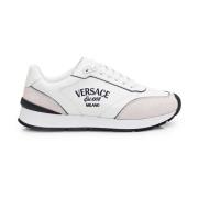 Witte leren sneakers met suède inzetstukken Versace , White , Heren