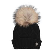 Junior wollen muts met bontpompon Blauer , Black , Heren