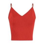 Korte top met decoratieve applicaties Versace , Red , Dames