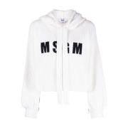 Logo-geborduurde Gebreide Hoodie Msgm , White , Dames