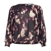 Paarse Wazige Grafische Pofmouw Blouse Kaffe Curve , Multicolor , Dame...