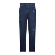 Blauwe Denim Straight-Leg Jeans met Rips Brunello Cucinelli , Blue , H...