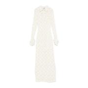 Witte Bloemenkanten Jurk Ruches Manchetten Msgm , White , Dames