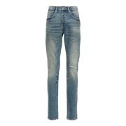 Blauwe Slim Fit Distressed Denim Jeans Purple Brand , Blue , Heren