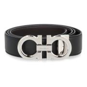 Omkeerbare leren riem met Gancini gesp Salvatore Ferragamo , Black , H...