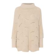 Zachte Coltrui Gebreide Poncho Haver Melange Cream , Beige , Dames