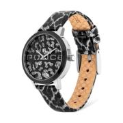 Zwarte Leren Quartz Analoog Horloge Police , Black , Dames