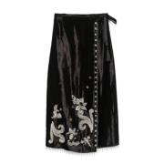 Fluwelen Bloemen Omslagrok met Franjes Forte Forte , Black , Dames