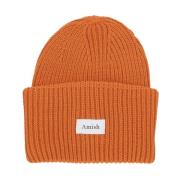 Oranje Wollen Blend Beanie Hoed Amish , Orange , Heren