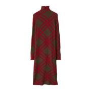 Rode Geruite Print Wollen Jurk Burberry , Red , Dames