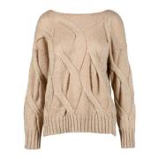 Mohair Blend Gebreide Trui Alpha Studio , Beige , Dames