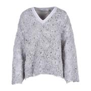 Luxe V-hals Gebreide Trui Brunello Cucinelli , Gray , Dames