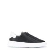 Zwarte Leren Lage Sneakers Philippe Model , Black , Heren