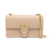 Witte leren handtas met iconische metalen gesp Pinko , Beige , Dames