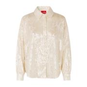 Paillet Oversized Shirt Room Cras , Beige , Dames