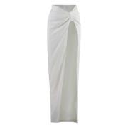 Geplooide Voorkant Crepe Rok met Split Monot , White , Dames