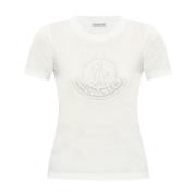 Wit Katoenen Logo Print T-shirt Moncler , White , Dames