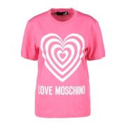 Katoenen T-shirt met Stijlvol Ontwerp Love Moschino , Pink , Dames