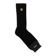 Stretch Katoenmix Zwarte Sokken Versace , Black , Heren