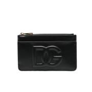 Zwarte leren kaarthouder met rits Dolce & Gabbana , Black , Dames