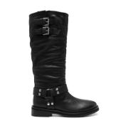 Zwarte leren laarzen tot halverwege de kuit Twinset , Black , Dames