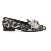 Luipaardprint Strik Strass Loafer AGL , Black , Dames