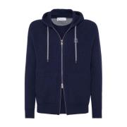 Navy Blauwe Kasjmier Trui met Rits Brunello Cucinelli , Blue , Heren