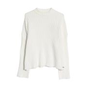 Almond White Rib Knit Sweater Aim'n , White , Dames