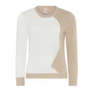 Beige O-Neck Pullover met Contrasterende Blouse Skovhuus , Beige , Dam...