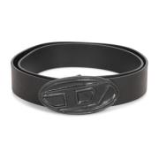 Ovaal Zwart Leren Riem Diesel , Black , Heren