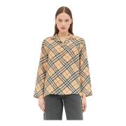 Zijden Geruite Pyjama Shirt Burberry , Beige , Dames